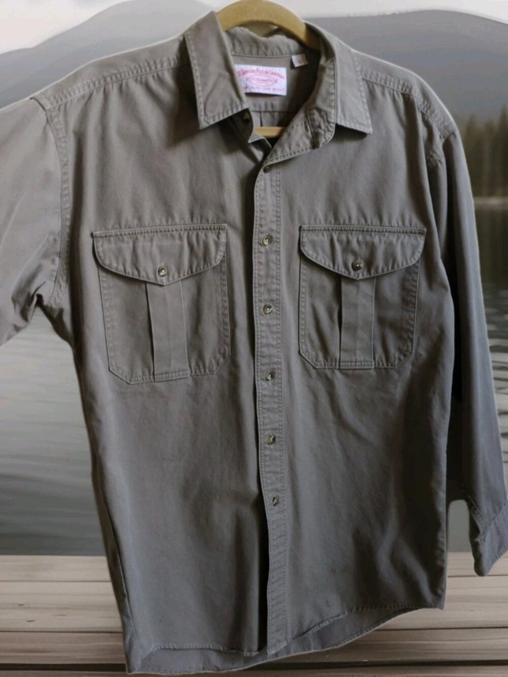 C.C. Filson Field Shirt Men's L/M Tan Button Outdoor Workwear ALTERED SEE DESC